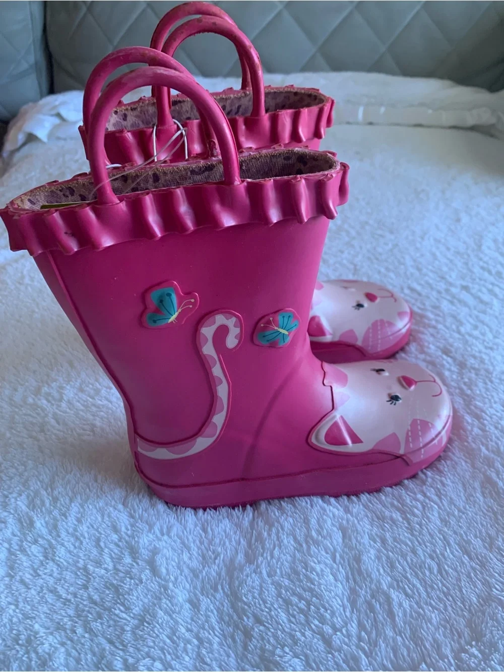 Jumping Beans Toddler Girls Pink Cat Rain Boots, Size toddler Large 8/9 M